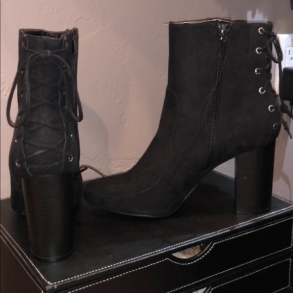 Forever 21 Black Faux Suede Lace-up Booties - Picture 3 of 5